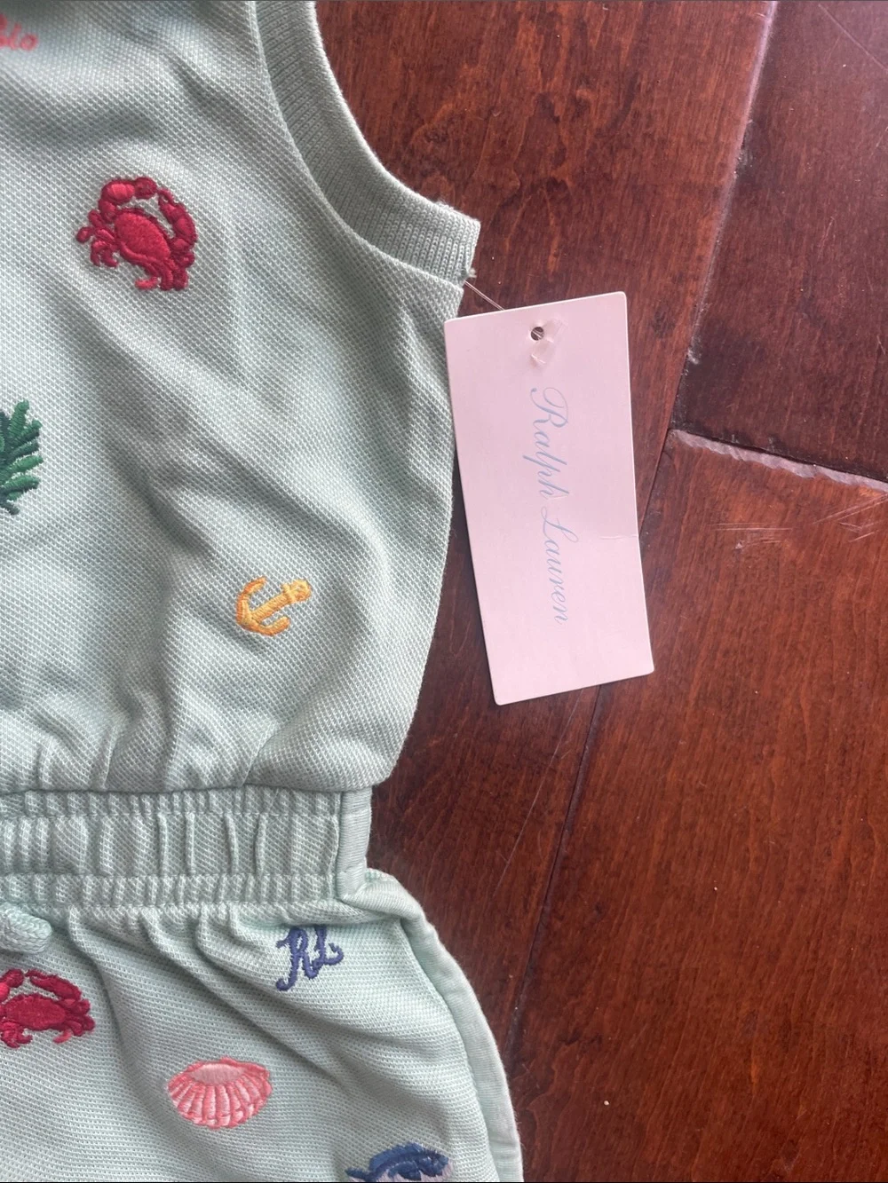 NWT Ralph Lauren Girls Size 6 Months Light Green Sleeveless Polo Romper
